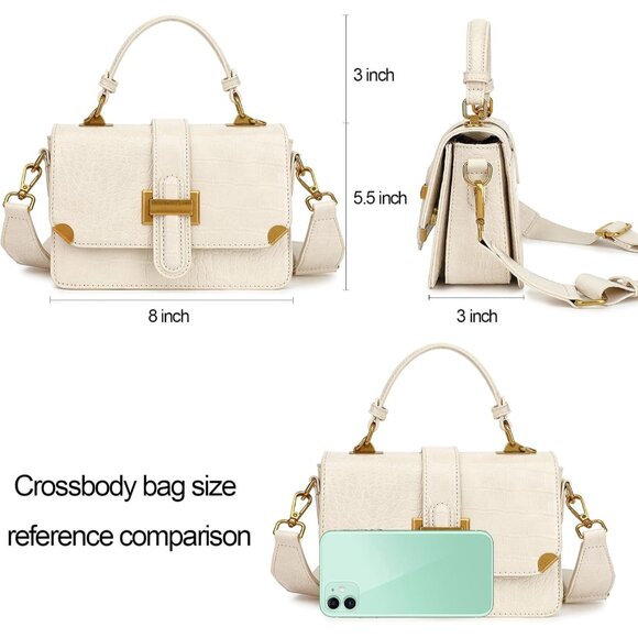 Women's A-beige Leather Satchel Small Classy Crossbody Bag Purse Fashion Handbag - Picture 3 of 6